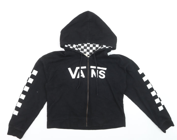 Vans Men's Black Full Zip Hoodie Size L Checkered Hood Skate Style