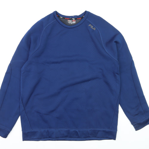 Fila Men Blue Crew Neck Pullover Sweatshirt Size L Sports Style