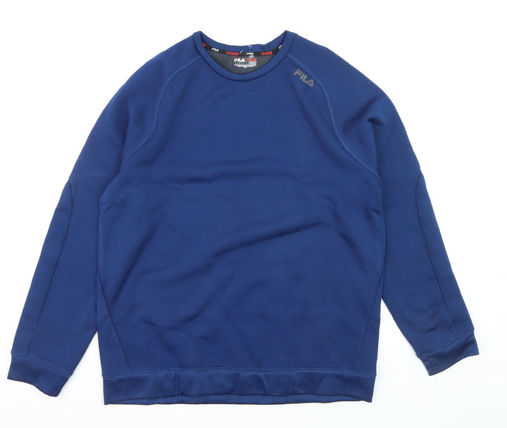 Fila Men Blue Crew Neck Pullover Sweatshirt Size L Sports Style
