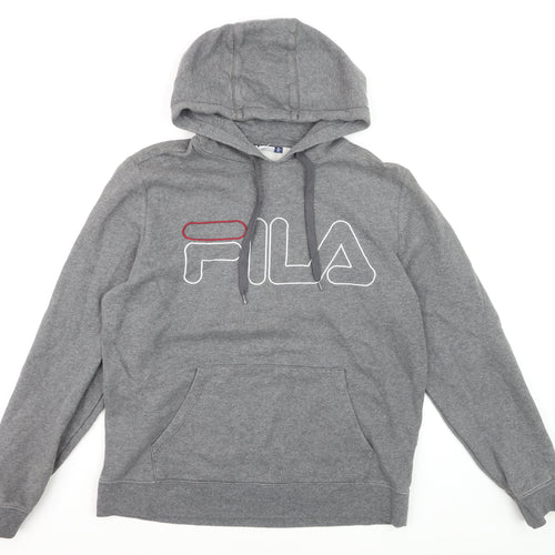 Fila Men's Grey Pullover Hoodie Medium Logo Fleece Sweatshirt