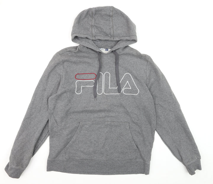 Fila Men's Grey Pullover Hoodie Medium Logo Fleece Sweatshirt
