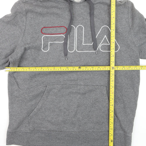 Fila Men's Grey Pullover Hoodie Medium Logo Fleece Sweatshirt