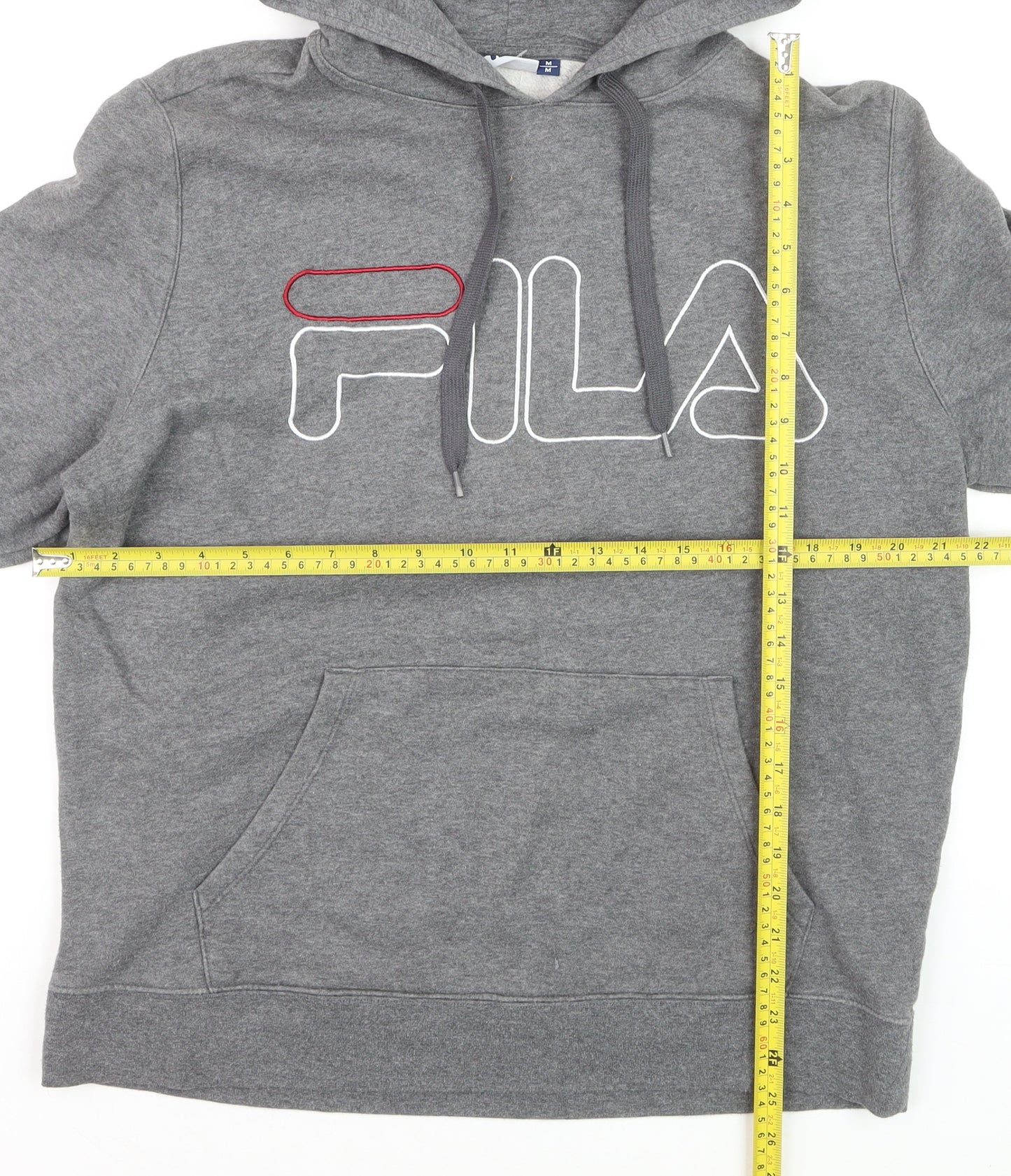 Fila Men's Grey Pullover Hoodie Medium Logo Fleece Sweatshirt