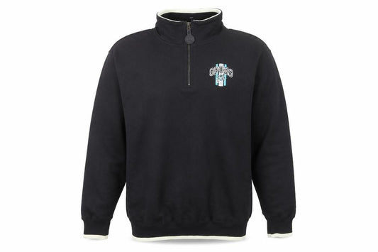 Front view of Pro Player Men's Black Spurs 1/4 Zip Sweatshirt M Vintage Sports Style