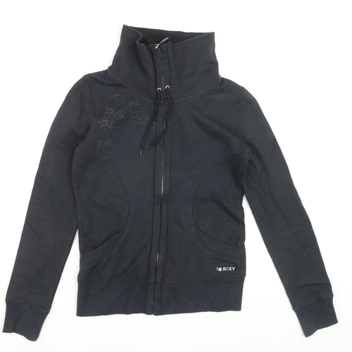 Roxy Womens Black Full Zip Hoodie Sweatshirt Size S Cotton Blend