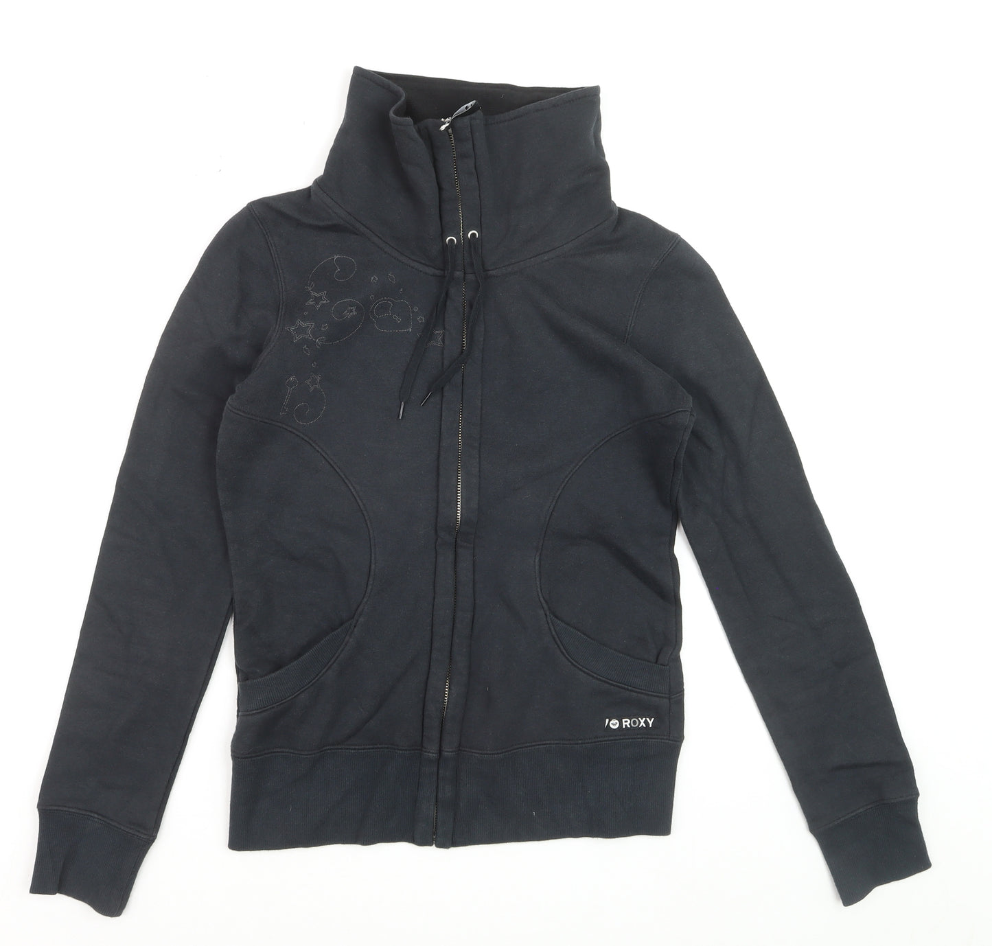 Roxy Womens Black Full Zip Hoodie Sweatshirt Size S Cotton Blend