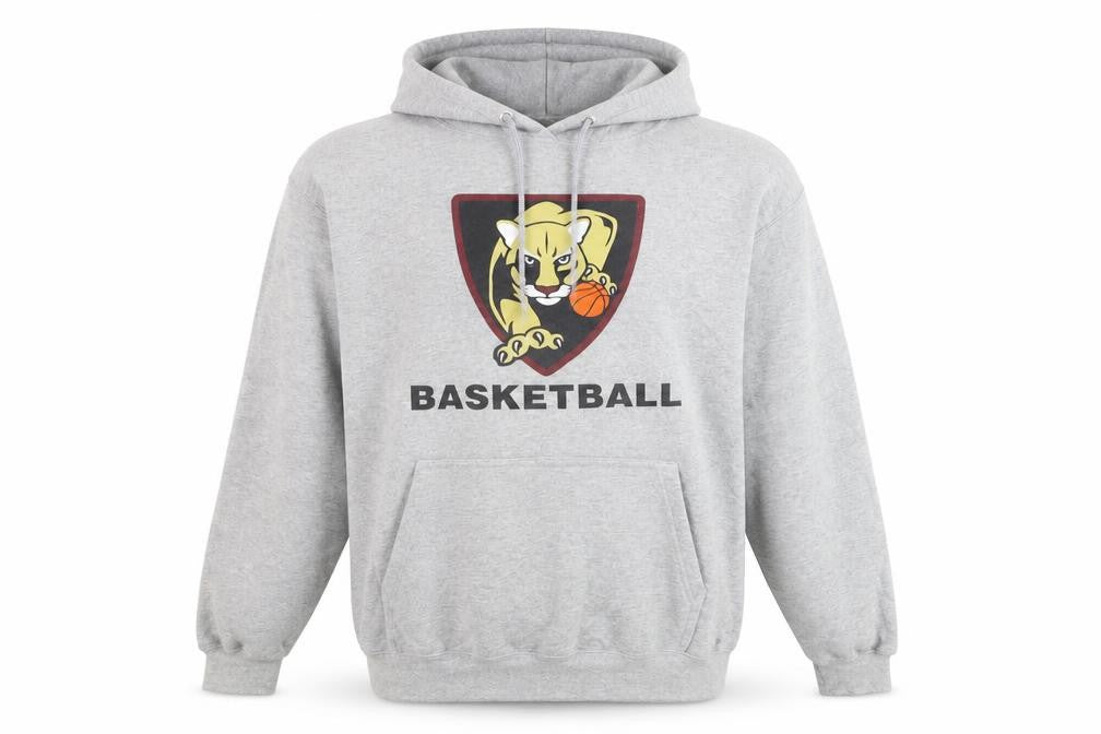 Front view of Port & Company Men's Grey Pullover Basketball Hoodie, size M