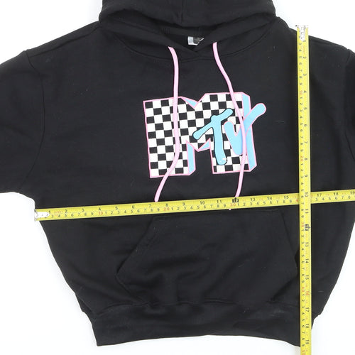 MTV Black Hoodie Women Medium Pullover Logo Graphic Print Sweatshirt