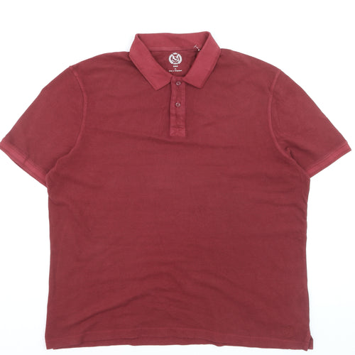 Marks and Spencer Men's Red Cotton Polo Shirt XL Regular Fit