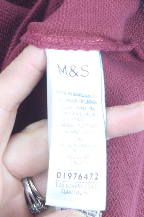 Marks and Spencer Men's Red Cotton Polo Shirt XL Regular Fit