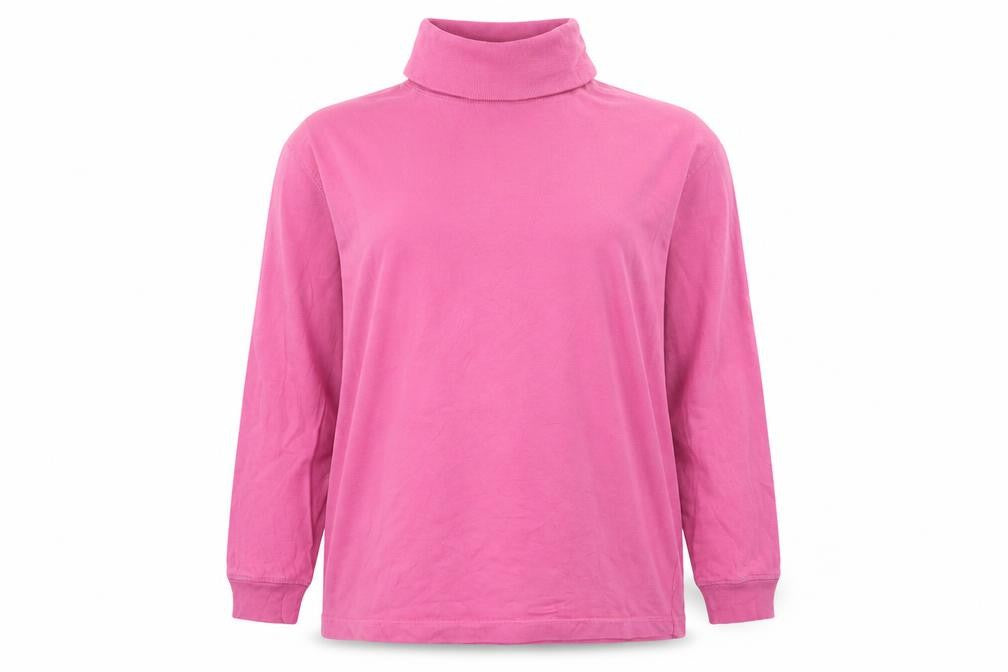 Front view of Jumper women’s pink roll neck cotton pullover m long sleeve top