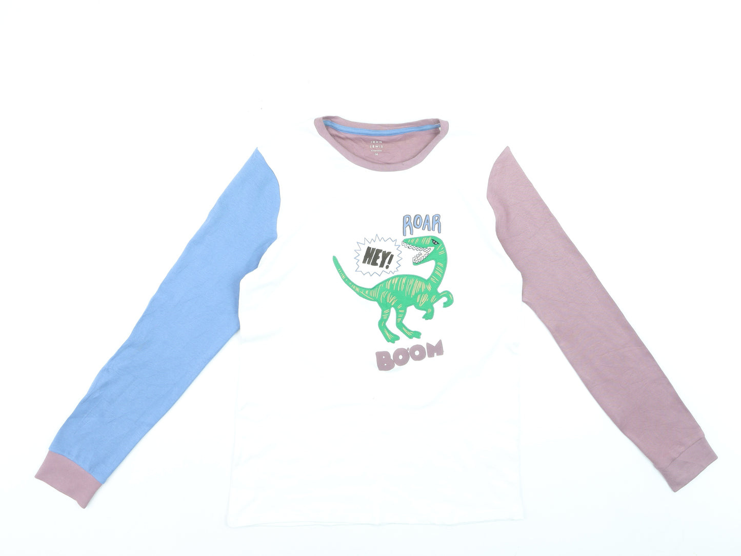 John Lewis Boys Multicoloured Dinosaur Long Sleeve Pyjama Top Age 14 Cotton