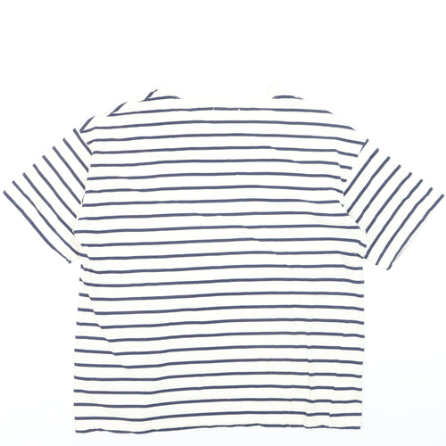 Pull & Bear Men's White Navy Striped Cotton Nautical Crew Neck T-Shirt M