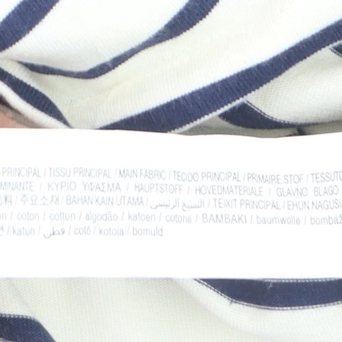 Pull & Bear Men's White Navy Striped Cotton Nautical Crew Neck T-Shirt M