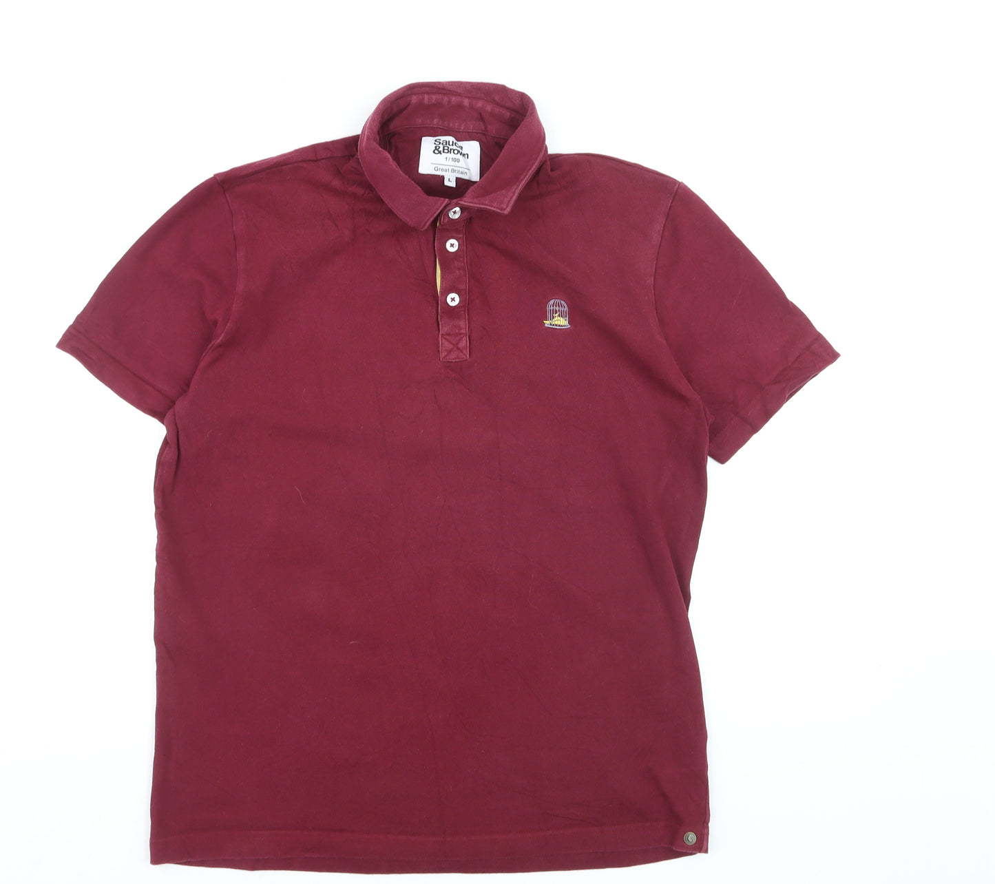 Salt & Bromley Men's Red Cotton Short Sleeve Polo Shirt Size L