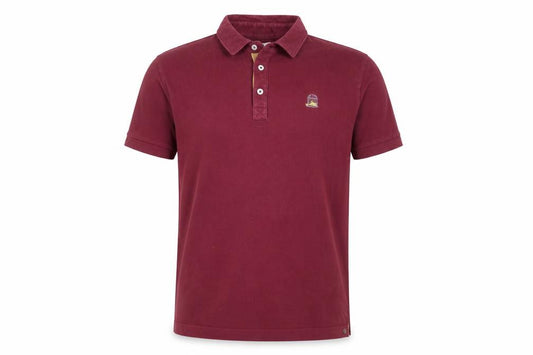 Front view of Salt & Bromley Men's Red Cotton Short Sleeve Polo Shirt, size L