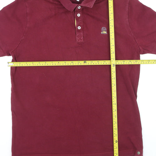 Salt & Bromley Men's Red Cotton Short Sleeve Polo Shirt Size L