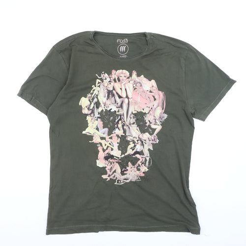 Fly53 Unisex Green Graphic Print Cotton T-Shirt XL Casual