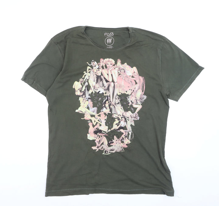 Fly53 Unisex Green Graphic Print Cotton T-Shirt XL Casual