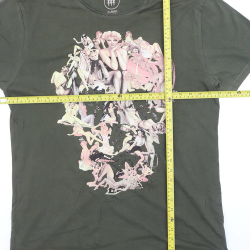 Fly53 Unisex Green Graphic Print Cotton T-Shirt XL Casual