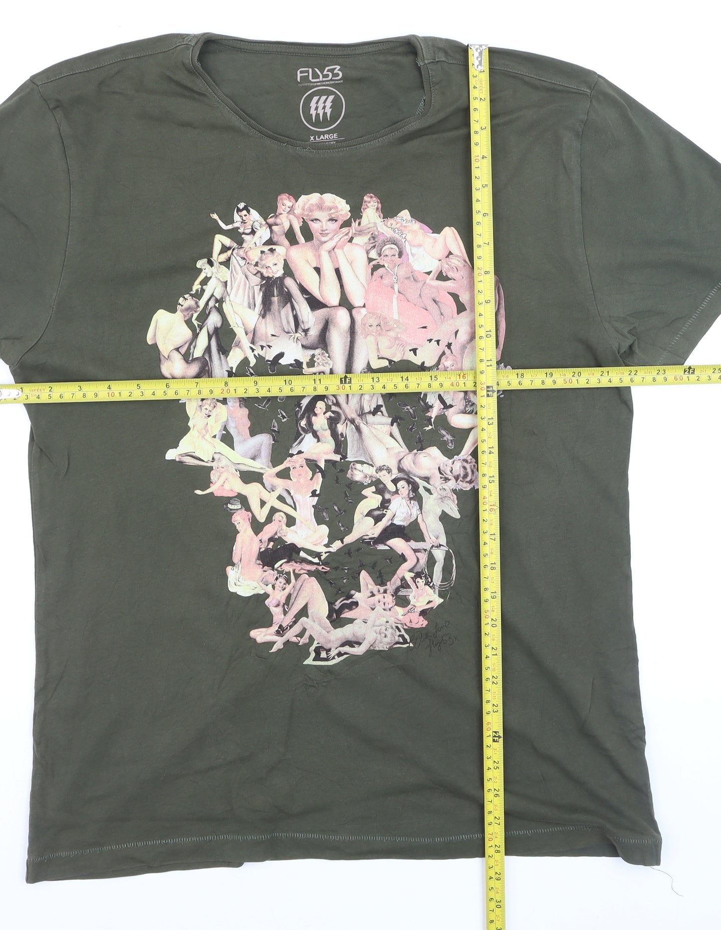Fly53 Unisex Green Graphic Print Cotton T-Shirt XL Casual