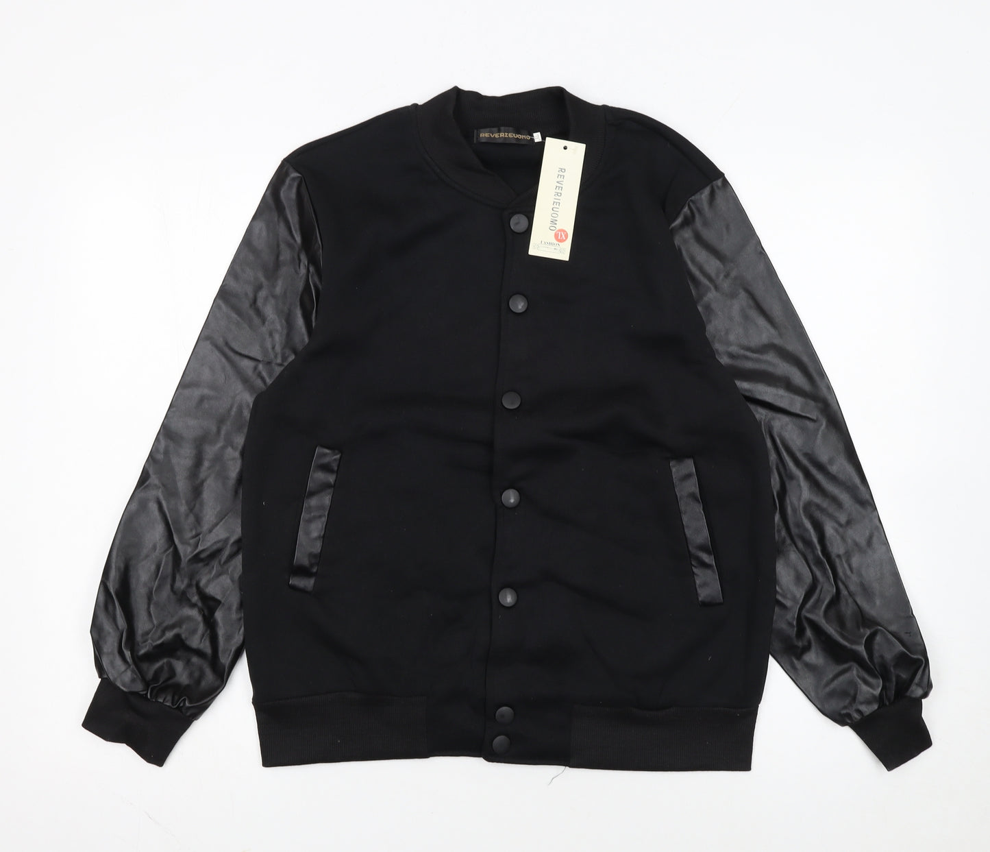 REVERIEUOMO Unisex Black XL Varsity Jacket Button Casual Style