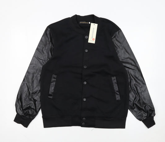 REVERIEUOMO Unisex Black XL Varsity Jacket Button Casual Style