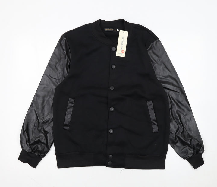 REVERIEUOMO Unisex Black XL Varsity Jacket Button Casual Style