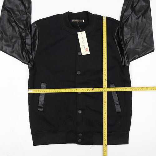 REVERIEUOMO Unisex Black XL Varsity Jacket Button Casual Style