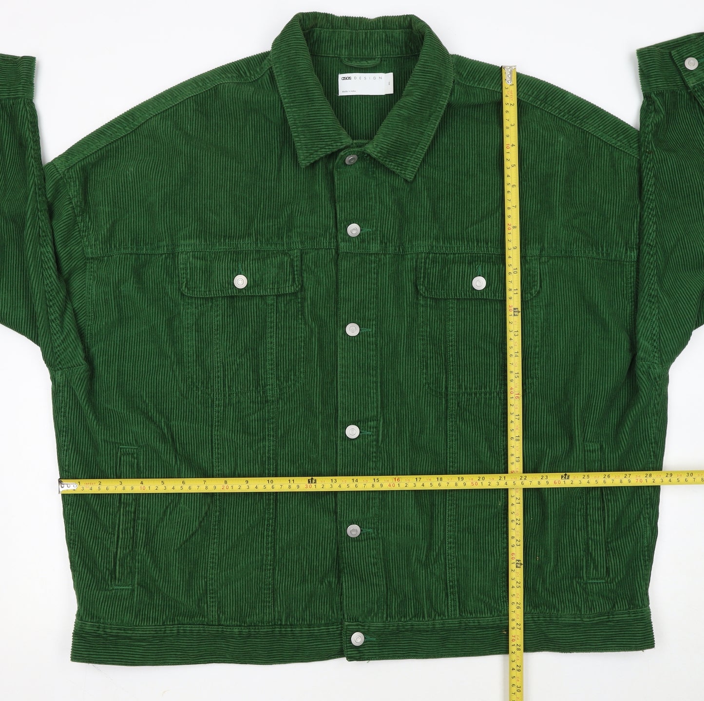 ASOS DESIGN Men's Green Corduroy Basic Jacket 2XL Relaxed Fit