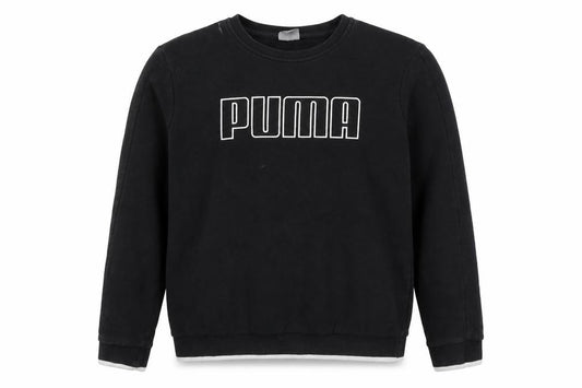 Front view of Puma women’s black crew neck pullover sweatshirt, size UK 16