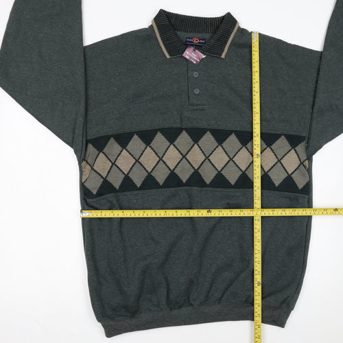Gillani Men's Green Argyle Henley Sweatshirt XL Vintage Style