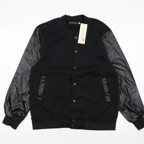 Reverieuomo Unisex Black XL Varsity Jacket Faux Leather Sleeves