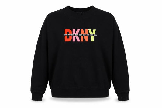 Front view of DKNY Jeans Women's Black Logo Pullover Sweatshirt, size L