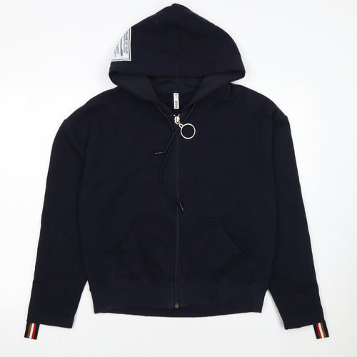 M&M Womens Navy Full Zip Hoodie L/XL Cotton Blend Stripe Trim