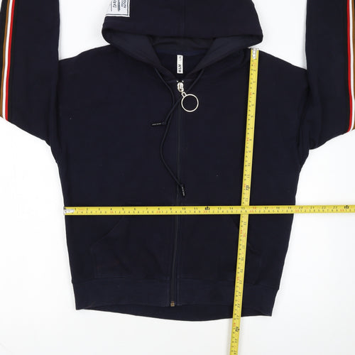M&M Womens Navy Full Zip Hoodie L/XL Cotton Blend Stripe Trim