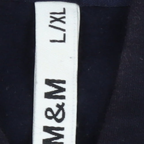 M&M Womens Navy Full Zip Hoodie L/XL Cotton Blend Stripe Trim