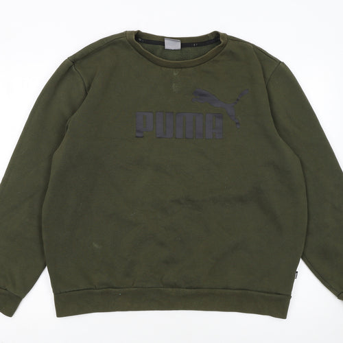Puma Men's Green Pullover Sweatshirt L Logo Crew Neck Sports Fleece