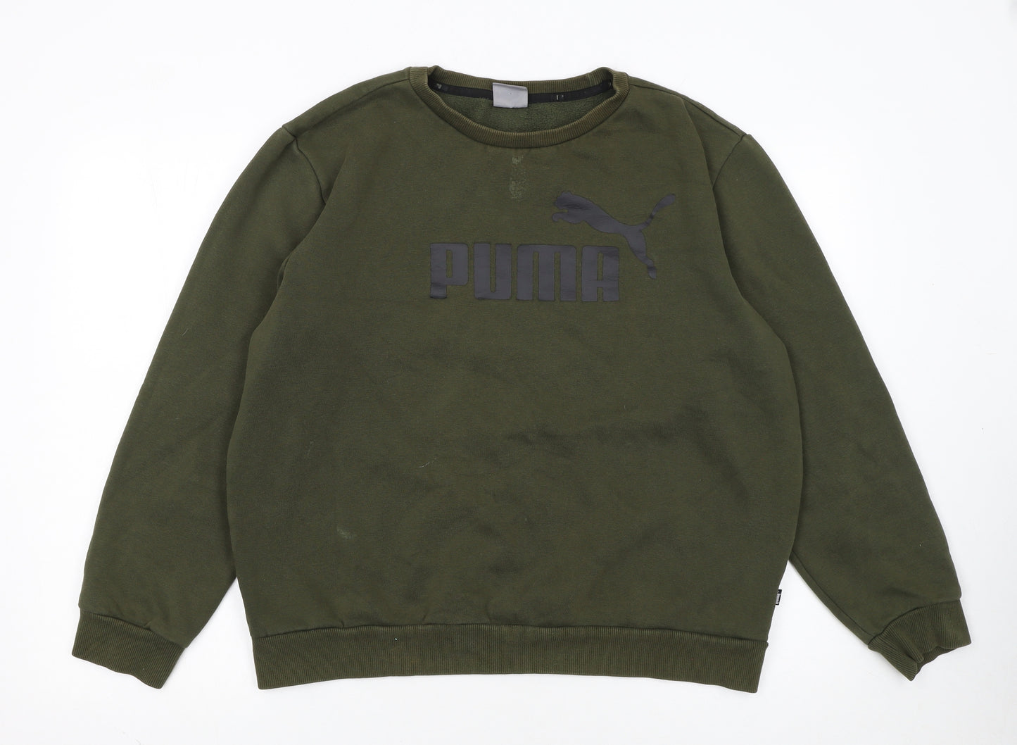 Puma Men's Green Pullover Sweatshirt L Logo Crew Neck Sports Fleece