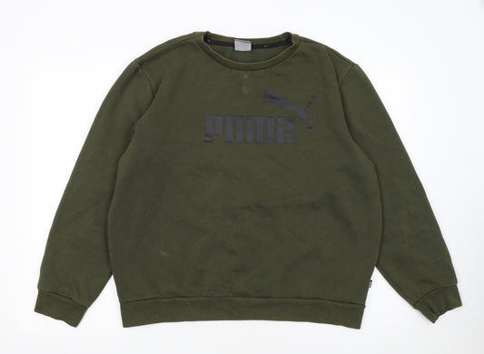 Puma Men's Green Pullover Sweatshirt L Logo Crew Neck Sports Fleece