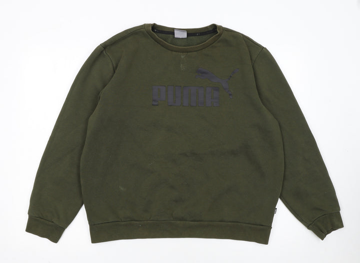Puma Men's Green Pullover Sweatshirt L Logo Crew Neck Sports Fleece