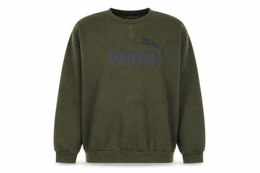 Front view of Puma Men's Green Pullover Sweatshirt L Logo Crew Neck Sports Fleece