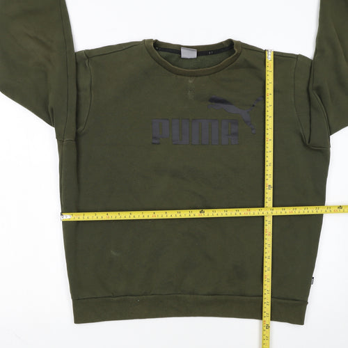 Puma Men's Green Pullover Sweatshirt L Logo Crew Neck Sports Fleece