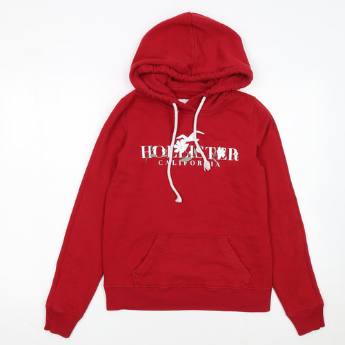 Hollister Womens Red Pullover Hoodie XS Logo Print Cotton Blend