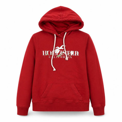 Hollister Womens Red Pullover Hoodie XS Logo Print Cotton Blend