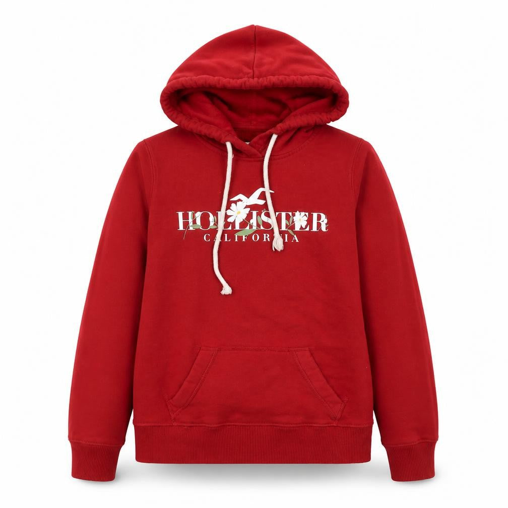 Hollister Womens Red Pullover Hoodie XS Logo Print Cotton Blend