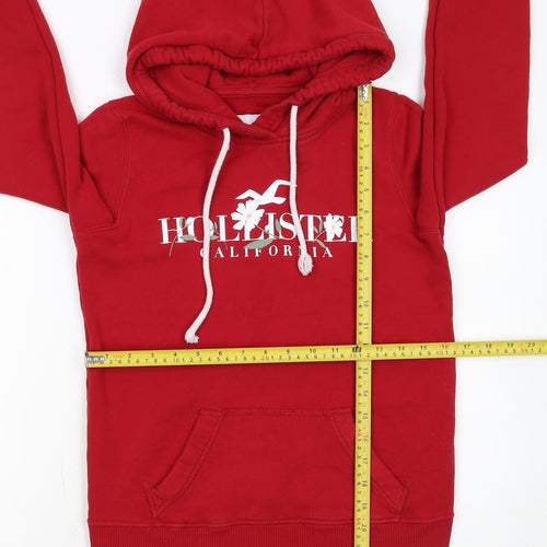 Hollister Womens Red Pullover Hoodie XS Logo Print Cotton Blend