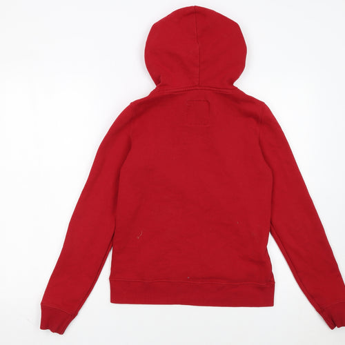 Hollister Womens Red Pullover Hoodie XS Logo Print Cotton Blend