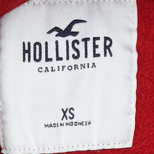 Hollister Womens Red Pullover Hoodie XS Logo Print Cotton Blend