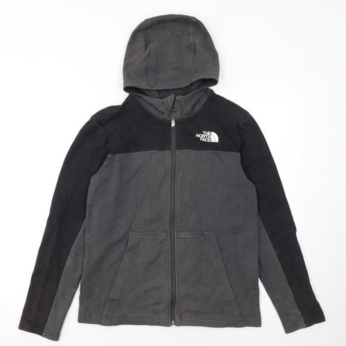 The North Face Boys Black Full Zip Fleece Hoodie L Size Outdoor Pullover